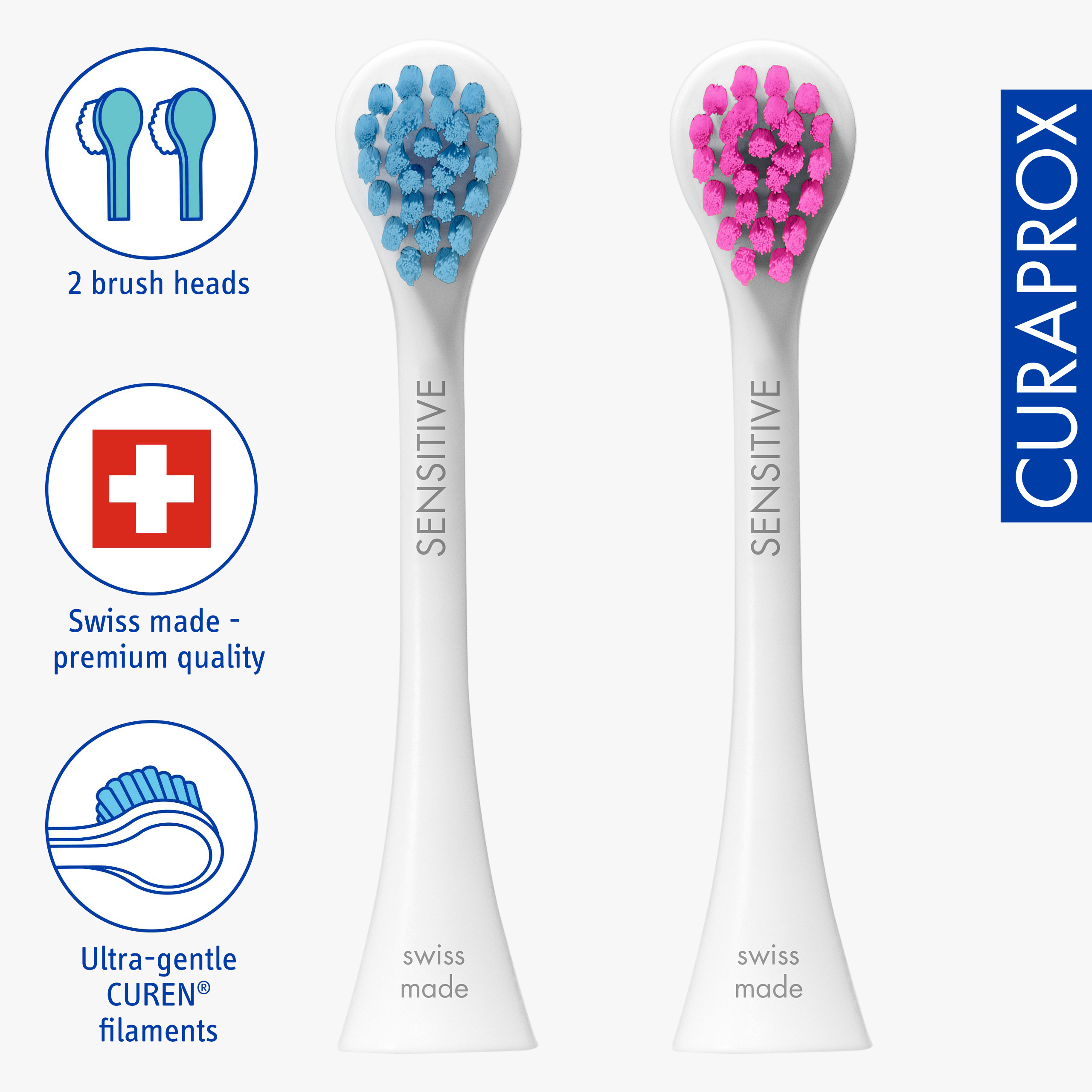 Curaprox Brushhead Sensitive, blue/pink, 2 pcs