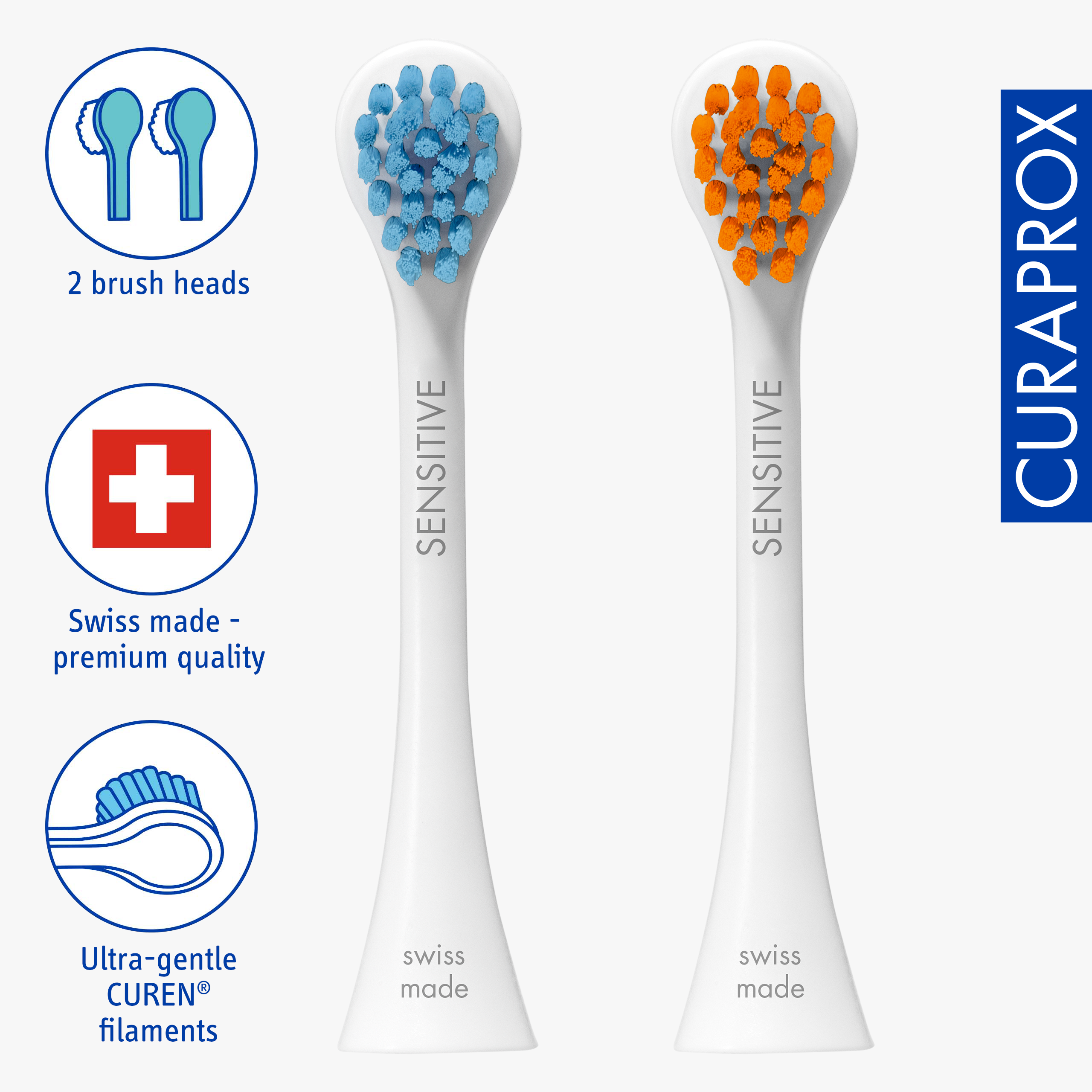 Curaprox Brushhead Sensitive, blue/orange, 2 pcs