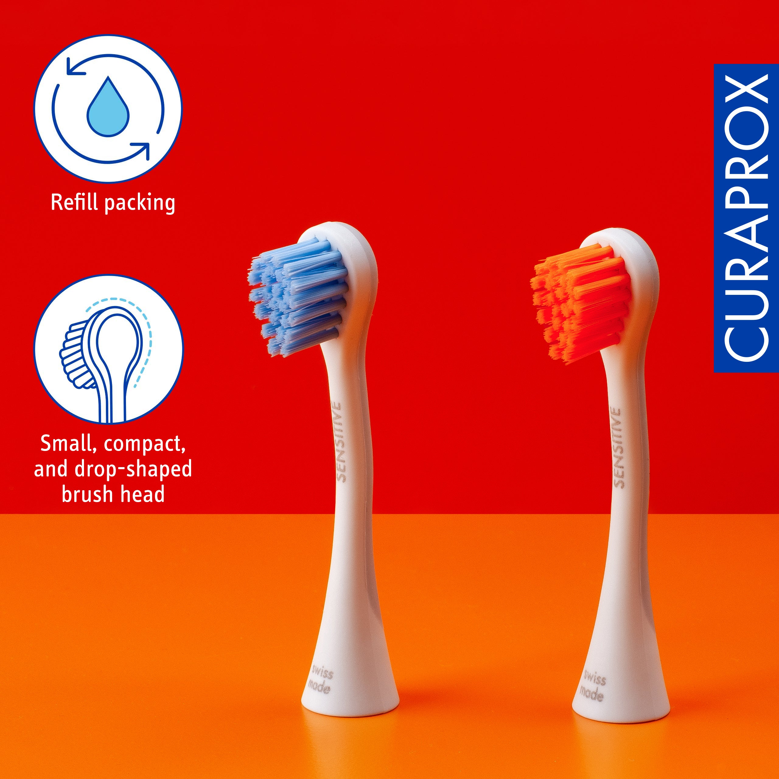 Curaprox Brushhead Sensitive, blue/orange, 2 pcs