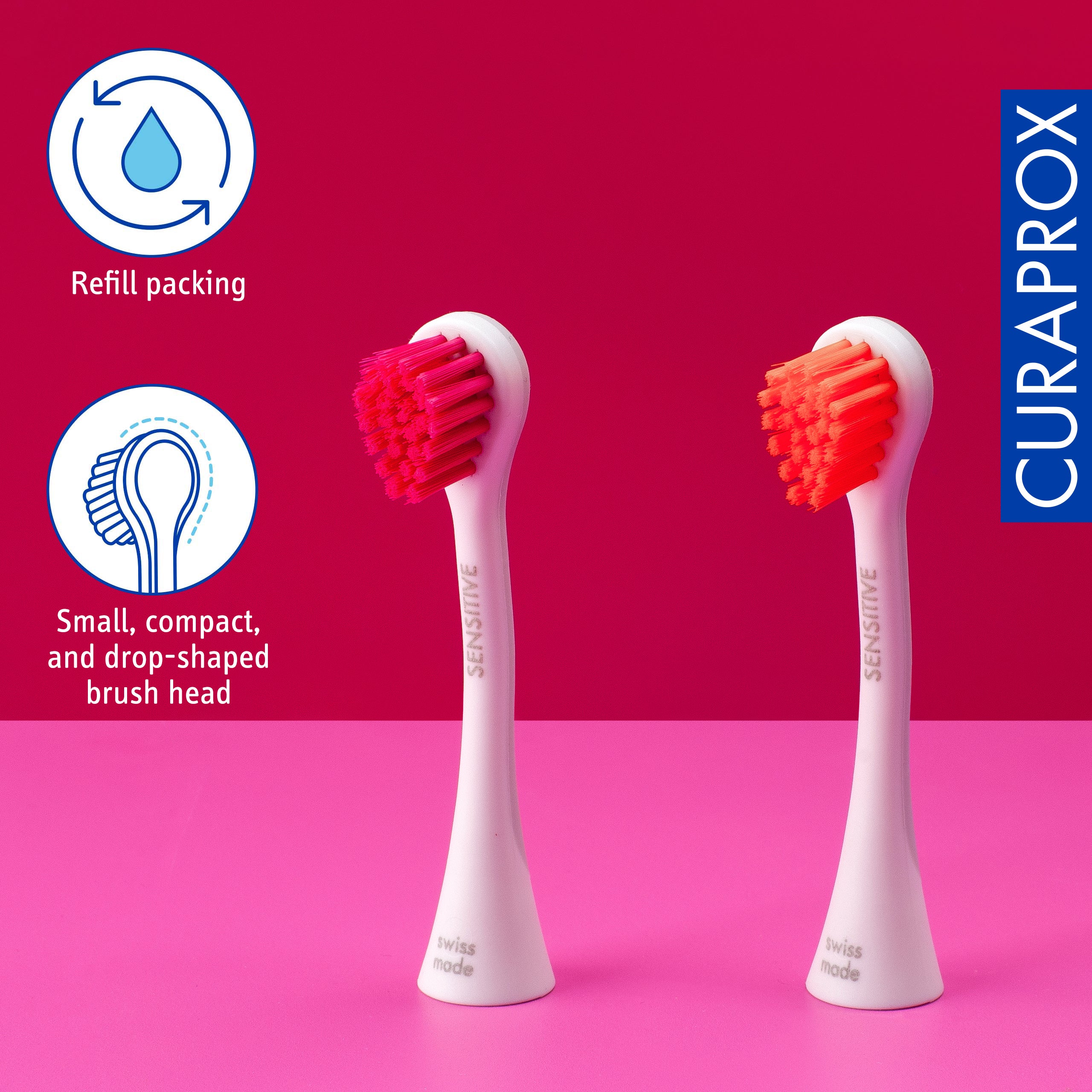 Curaprox Brushhead Sensitive, magenta/orange, 2 pcs