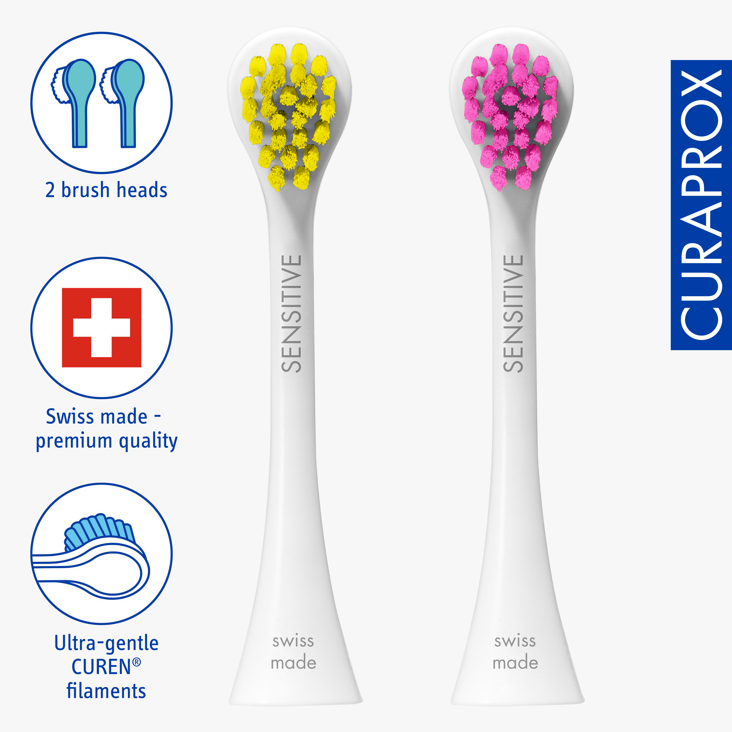 Curaprox Brushhead Sensitive, yellow/pink, 2 pcs