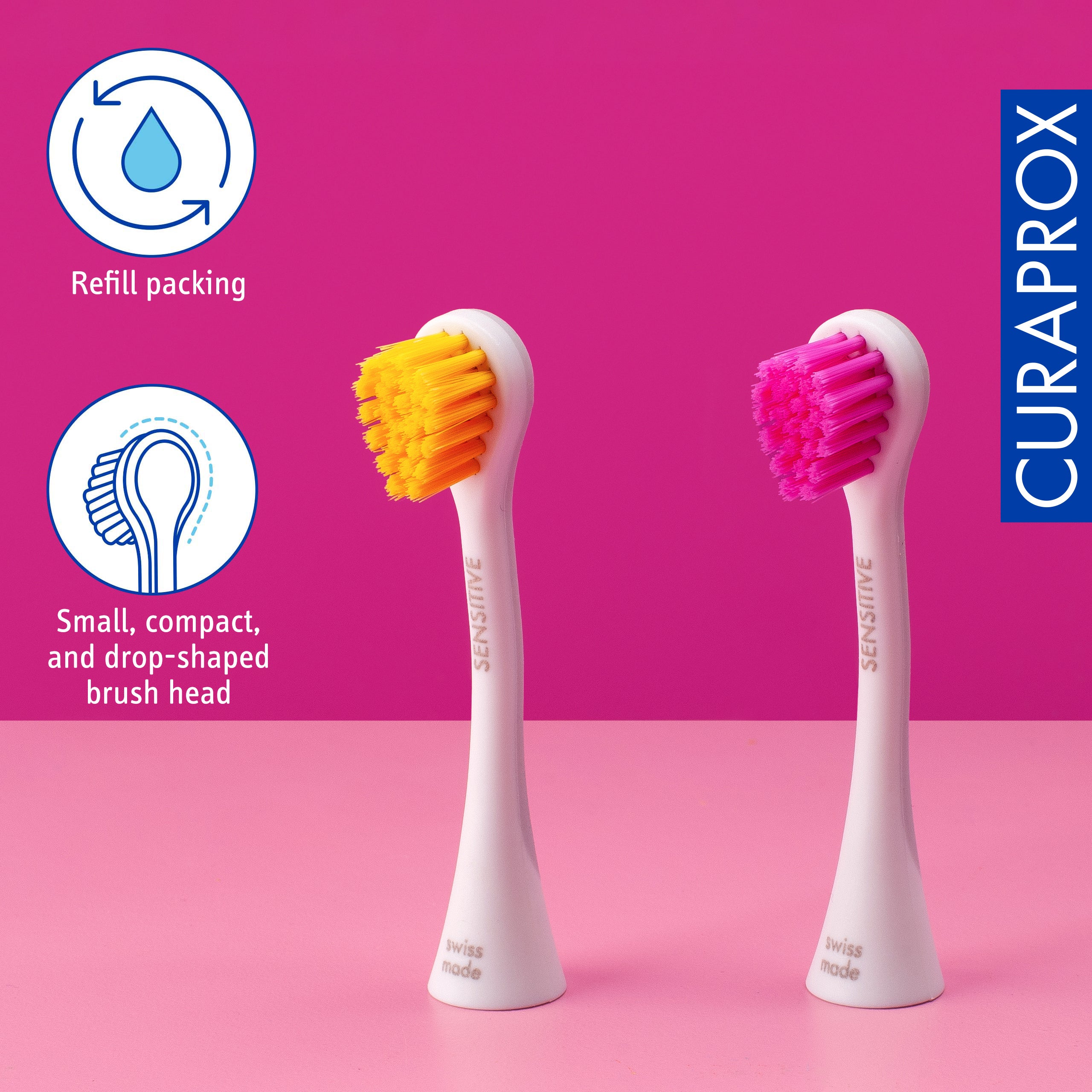 Curaprox Brushhead Sensitive, yellow/pink, 2 pcs