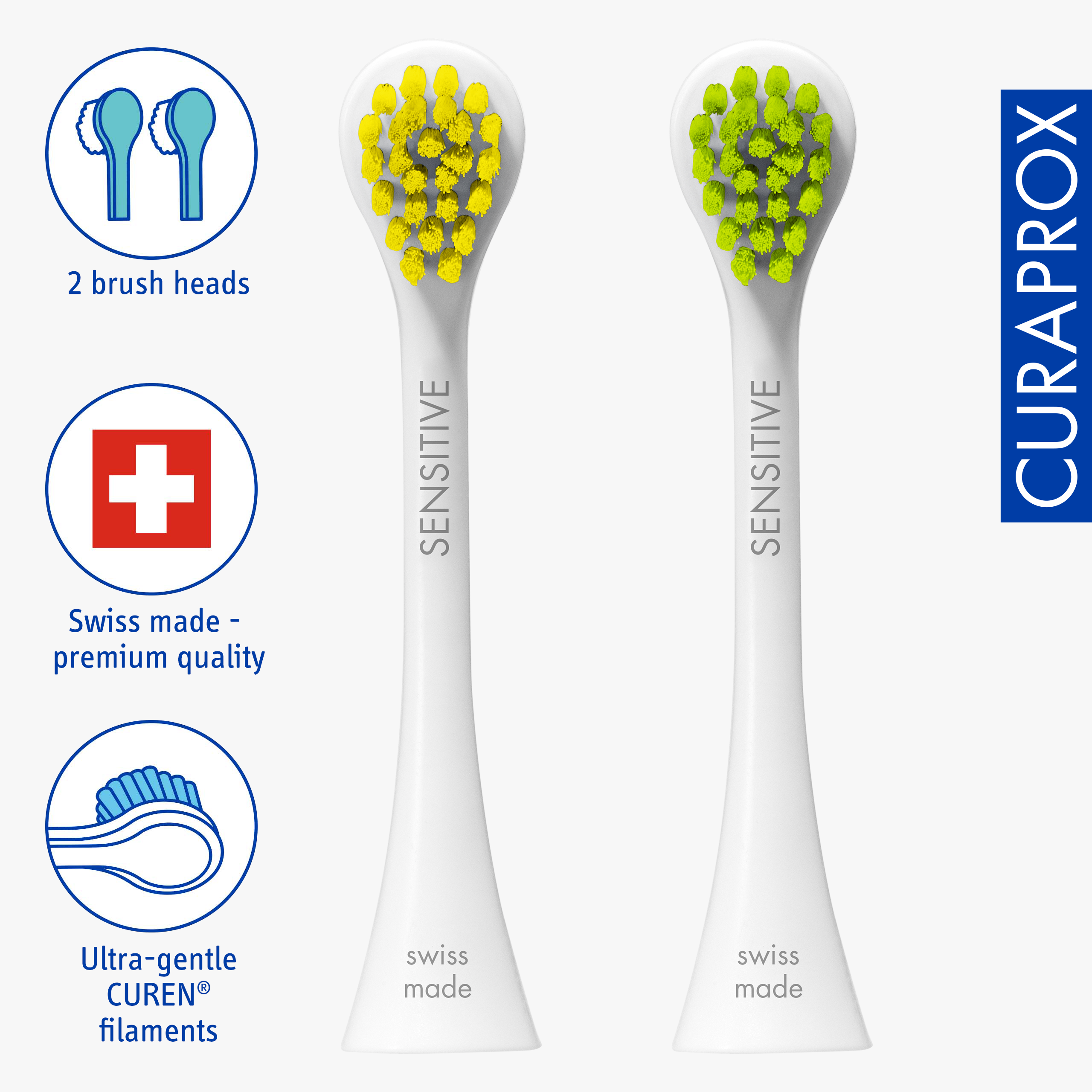 Curaprox Brushhead Sensitive, yellow/green, 2 pcs