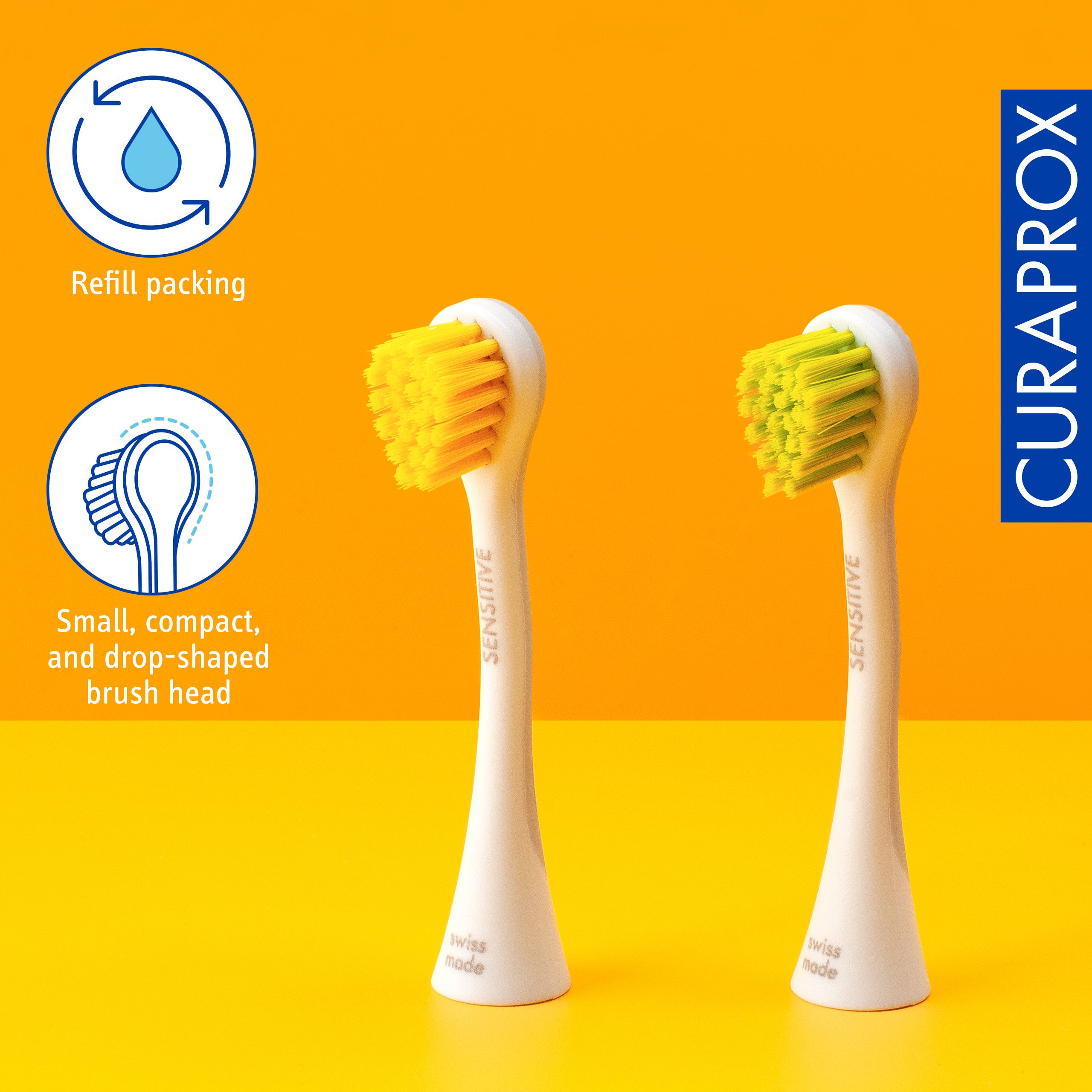 Curaprox Brushhead Sensitive, yellow/green, 2 pcs
